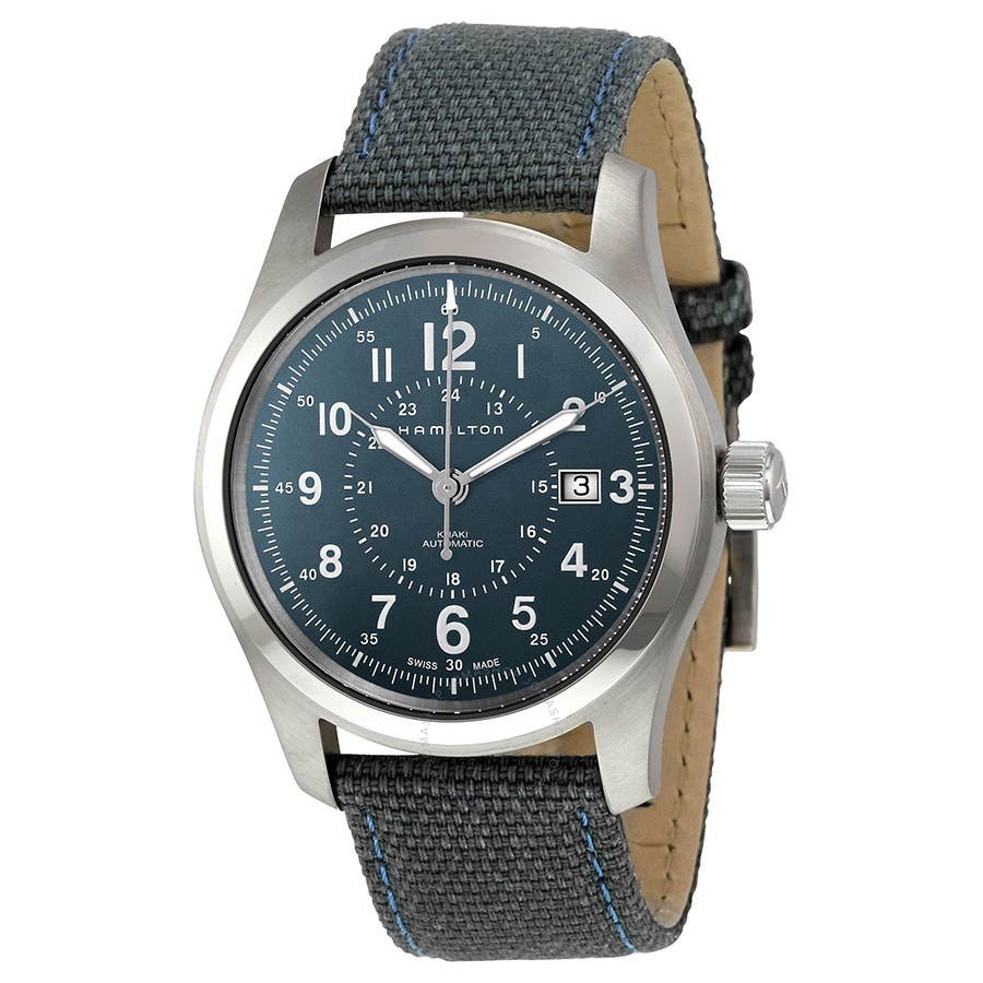 hamilton khaki field automatic blue dial mens watch h70605943