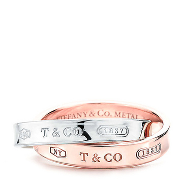 免税tiffanyco蒂芙尼1837系列双环互锁纯银rubedo玫瑰金戒指指环grp