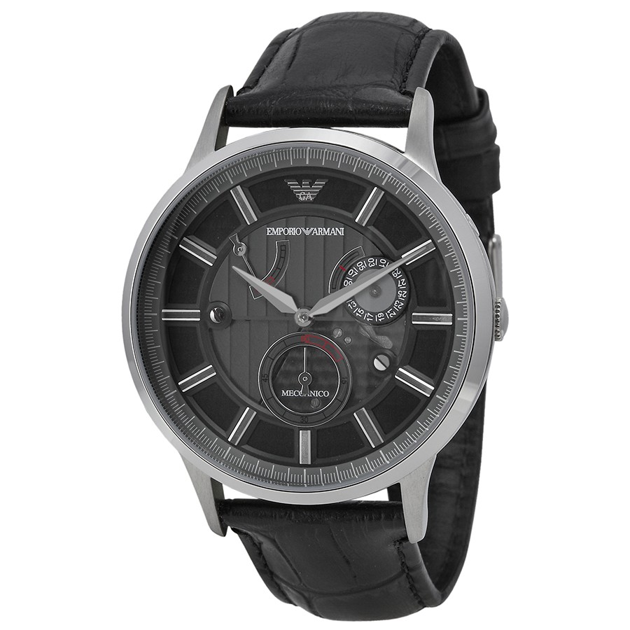 emporio armani meccanico automatic black skeletal dial leather